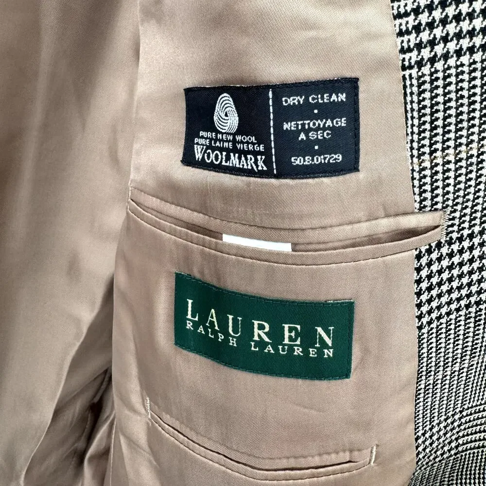 Lauren Ralph Lauren Blazer Mens 46L Tan Wool Houndstooth Sport Coat Jacket - Picture 5 of 9